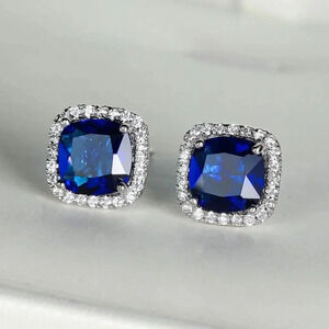 18k White Gold Sapphire Diamond Halo Earrings